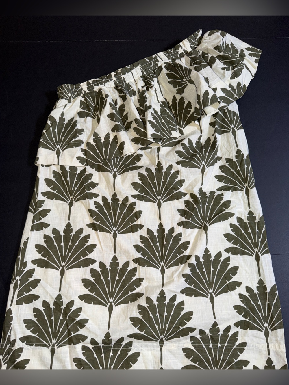 LOFT Olive Leaf One Sleeve Dress - White & Olive Green